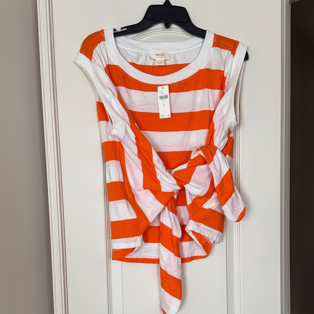 Maeve White & Orange Striped Tie-Front Tank, NWT